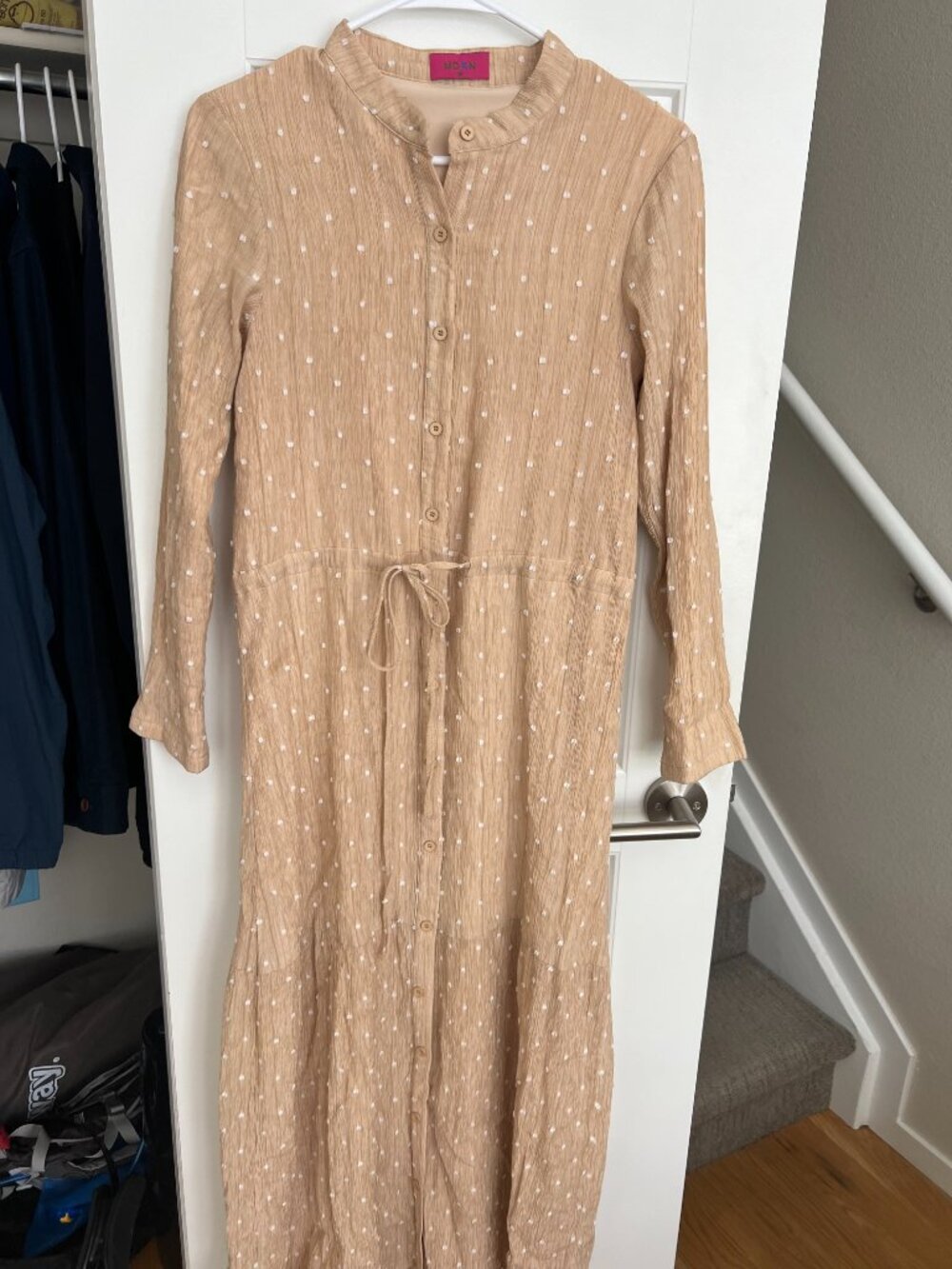 MDRN Tan and white polka dot maxi dress
